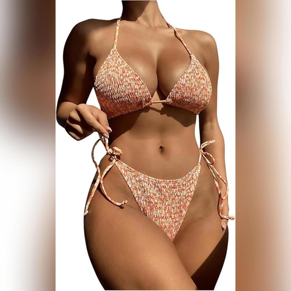 NWOT COZYEASE 2 Piece Triangle Halter Drawstring Side Bikini Swimsuit, L